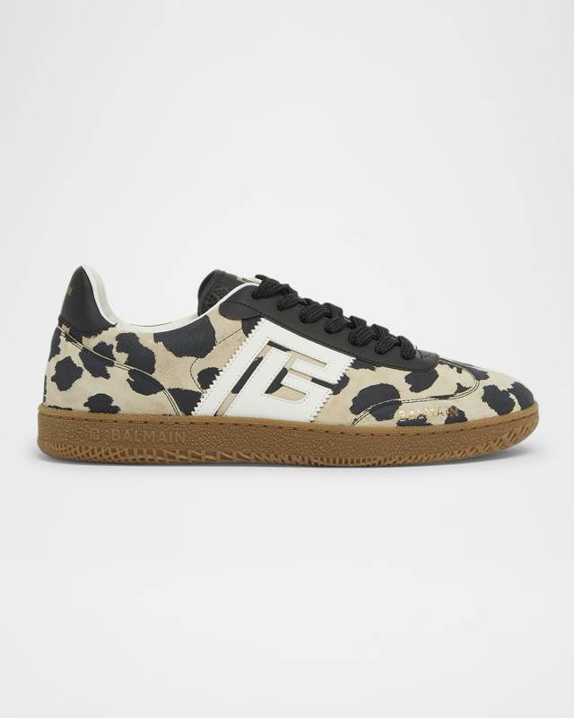 Swan Snow Leopard-Print Suede Low-Top Sneakers